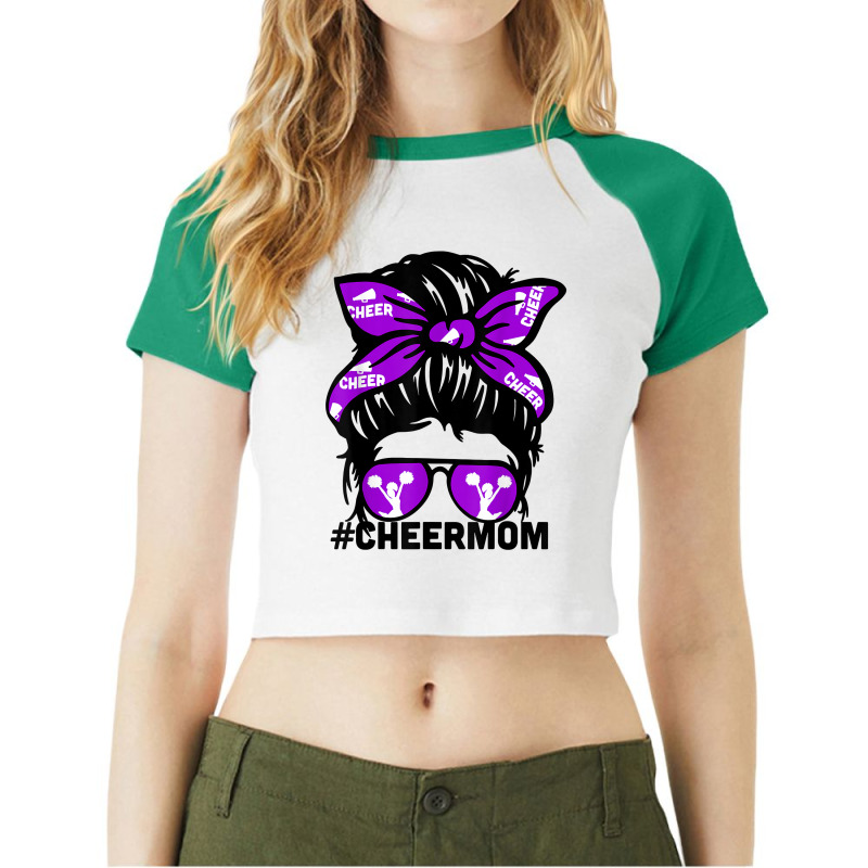 Cheer Mother Mama Puple Megaphone Cheerleading Mom Messy Bun T Shirt Raglan Crop Top by nealegmruland1 | Artistshot