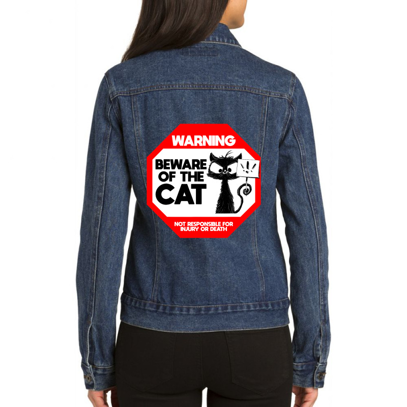 Beware Of Cat Funny Saying Angry Cat Funny Black C Ladies Denim Jacket by ADDIECRUZ | Artistshot