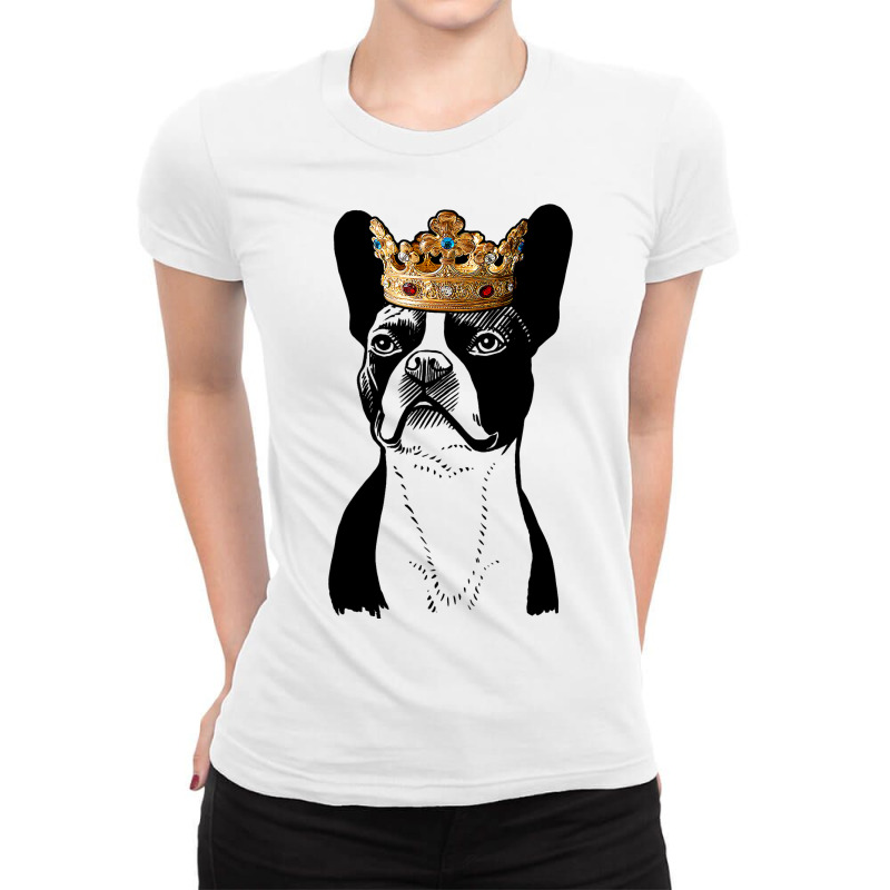 Boston Terrier Dog Wearing Crown Ladies Fitted T-Shirt by KYERRAREED | Artistshot