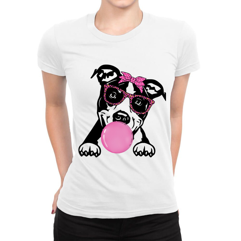 American Staffordshire Terrier Bubble Gum Bandanna Ladies Fitted T-Shirt by SamiaJarar | Artistshot