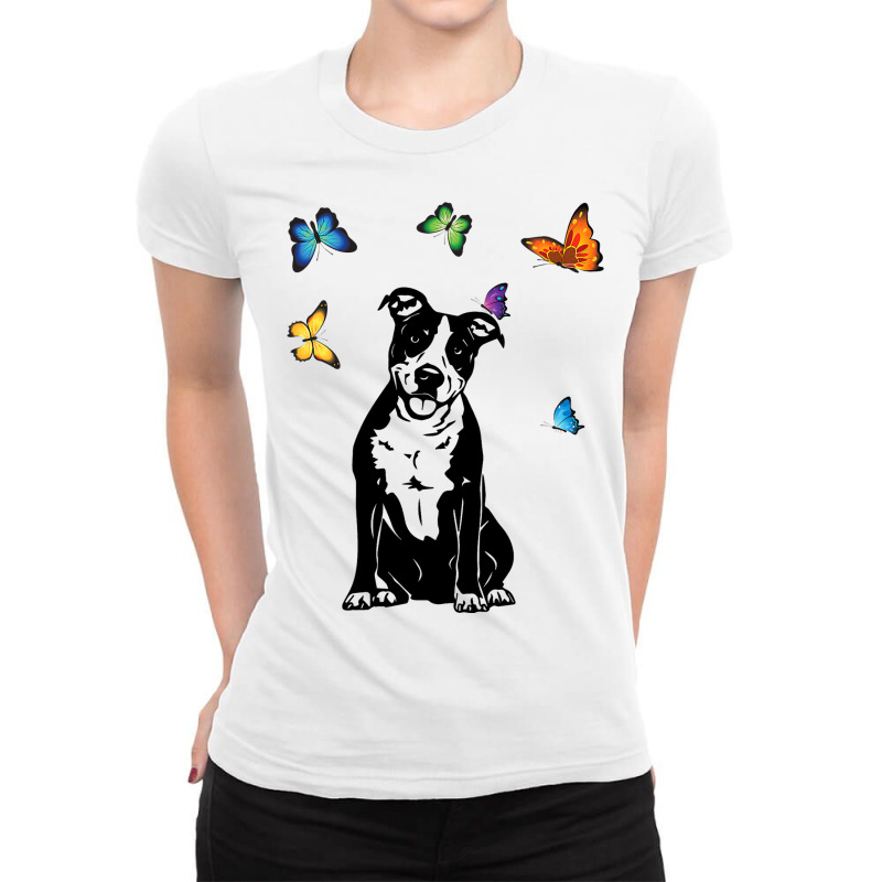 American Staffordshire Terrier Butterflies Amstaff Ladies Fitted T-Shirt by YarielHaskel | Artistshot