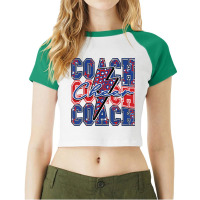 Cheer Coach Lightning Bolt Cheer Leopard Blue Red Raglan Crop Top | Artistshot