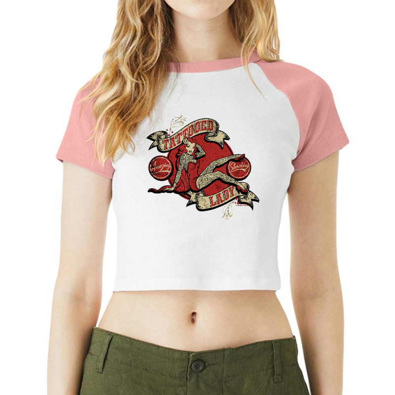 Retro A Go Go Vintage Sideshow Pinup Tattoo Lady T Shirt Raglan Crop Top by cm-arts | Artistshot