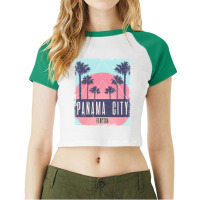 Panama City Beach Florida Fl Vintage Vaporwave Retro 80s Sweatshirt Raglan Crop Top | Artistshot