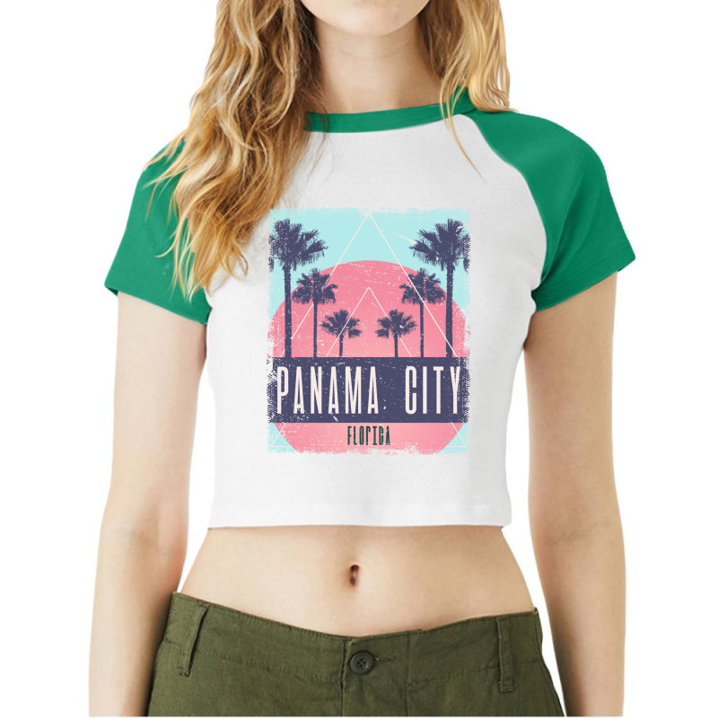 Panama City Beach Florida Fl Vintage Vaporwave Retro 80s Sweatshirt Raglan Crop Top by cm-arts | Artistshot