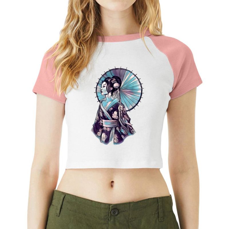 Japanese Geisha Parasol Pretty Tattoo Art Samurai T Shirt Raglan Crop Top by Fashlaza | Artistshot