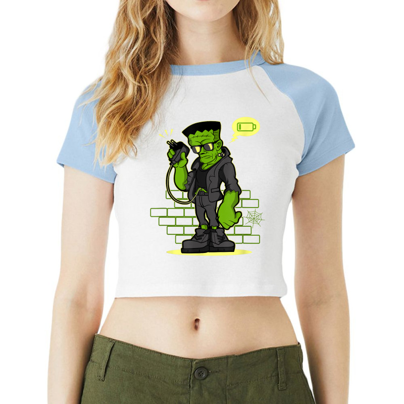 Frankenstein With Low Battery On Halloween Raglan Crop Top by Complete | Artistshot