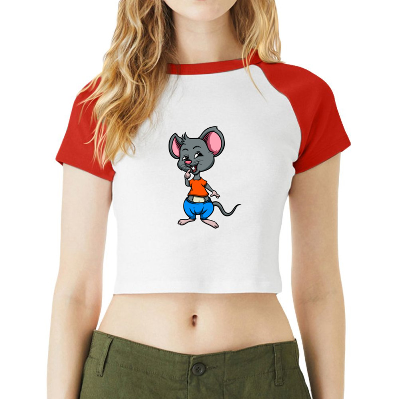 Cute Anthropomorphic Human-like Cartoon Character Mouse In Clothes Raglan Crop Top by RobinIntorcia | Artistshot