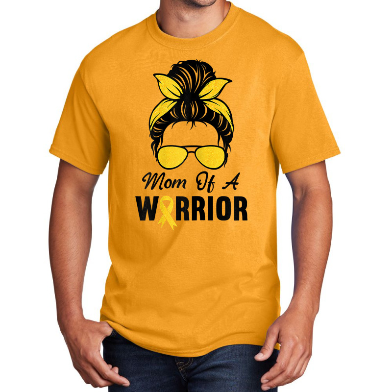 Womens Childhood Cancer Shirt Awareness Mom Of A Warrior Messy Bun T S Basic T-shirt | Artistshot