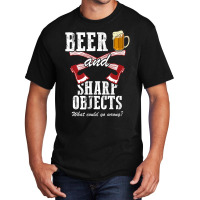 Lumberjack Beer And Sharp Objects Axe Throwing Funny Lumberjack Dad Basic T-shirt | Artistshot