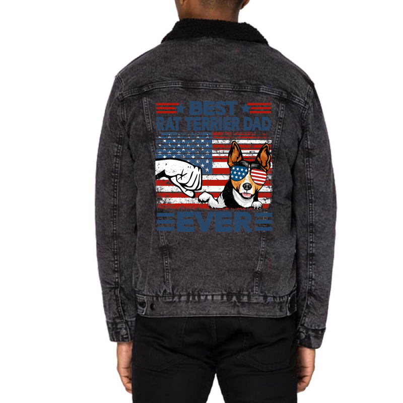 Best Rat Terrier Dad Ever American Flag Fathers Da Unisex Sherpa-Lined Denim Jacket by FriedBarcia | Artistshot