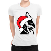 Boston Terrier Santa Hat Funny Christmas Ladies Fitted T-shirt | Artistshot