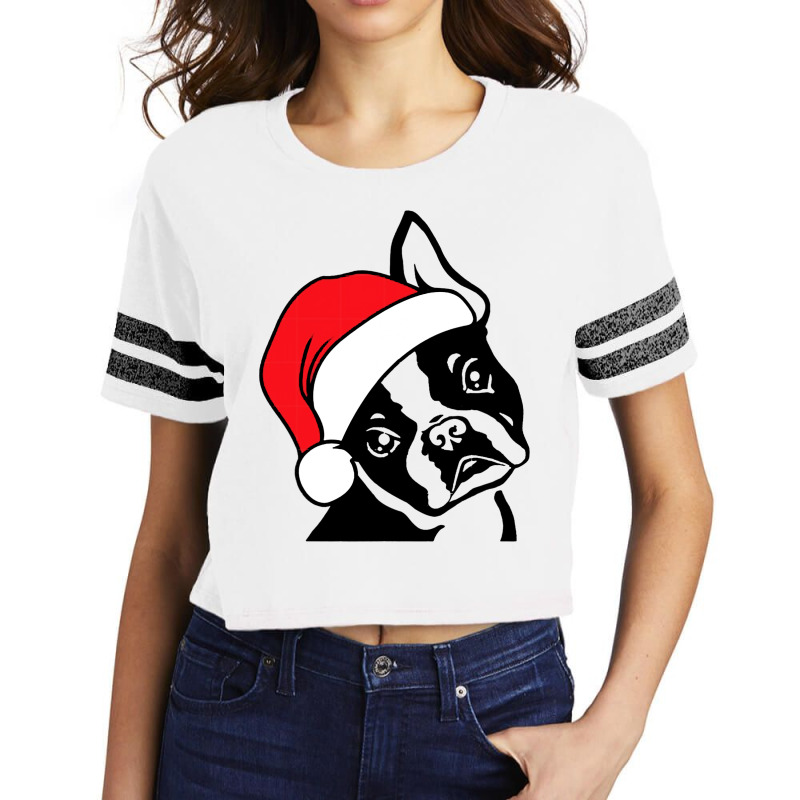 Boston Terrier Santa Hat Funny Christmas Scorecard Crop Tee by JESSICAMARTINA | Artistshot