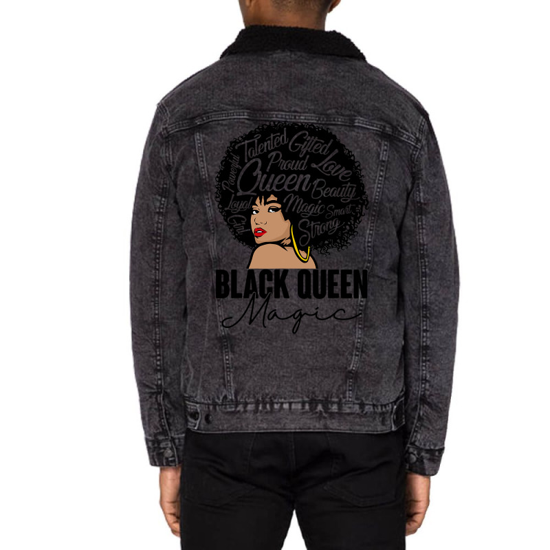 Black Queen Magic Bhm Melanin Skin Pride Afro Girl Unisex Sherpa-lined Denim Jacket | Artistshot