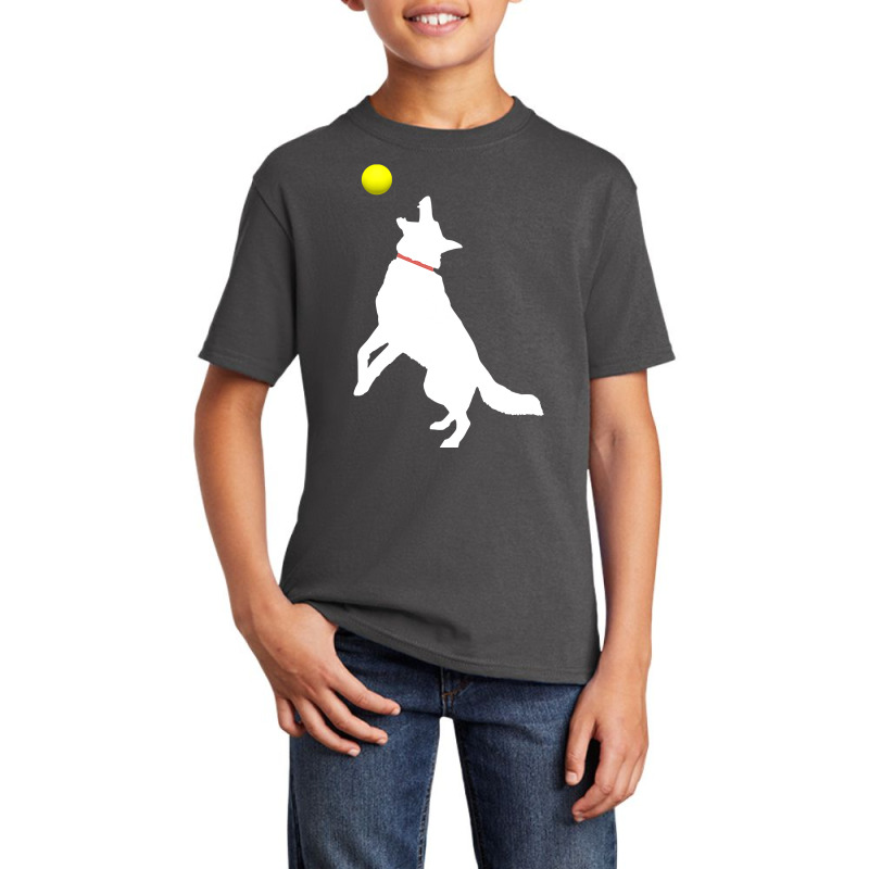 White German Shepherd Dog Gsd Catching Yellow Tennis Ball T Shirt Basic Youth T-shirt | Artistshot