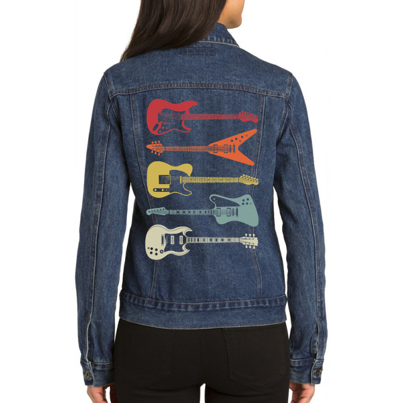 Guitar Rock N Roll Bass Instrument Vintage Metal 5 Ladies Denim Jacket by DAVIDVASILCHUK | Artistshot