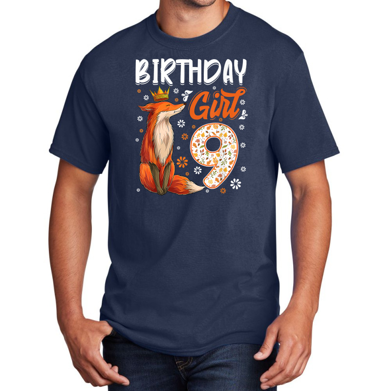 Fox Animal Lovers 9th Birthday Girl Fox B Day 9 Year Old T Shirt Basic T-shirt by sav.anzoey | Artistshot