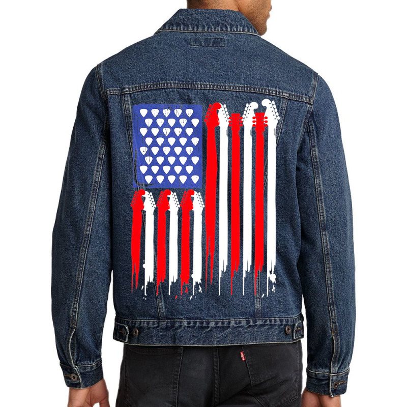 Guitar 4th Of July Fathers Day American Flag Guita Men Denim Jacket | Artistshot