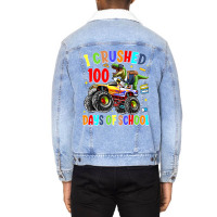 I Crushed 100 Days Of School Dinosaur Monster Truc Unisex Sherpa-lined Denim Jacket | Artistshot