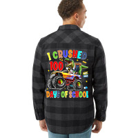 I Crushed 100 Days Of School Dinosaur Monster Truc Flannel Shirt | Artistshot