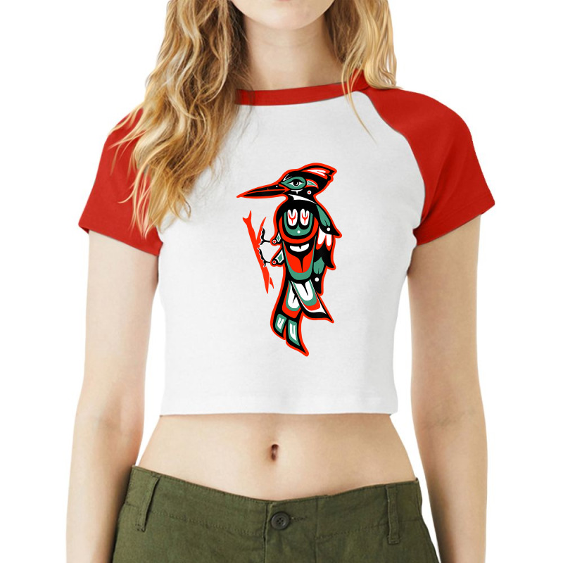 Haida Art, Native American Style, Woodpecker Totem T Shirt Raglan Crop Top by zheralalumo | Artistshot