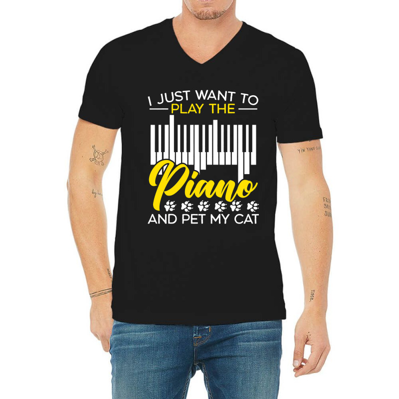 I Just Want To Play The Piano And Pet My Cat Piani V-neck Tee | Artistshot