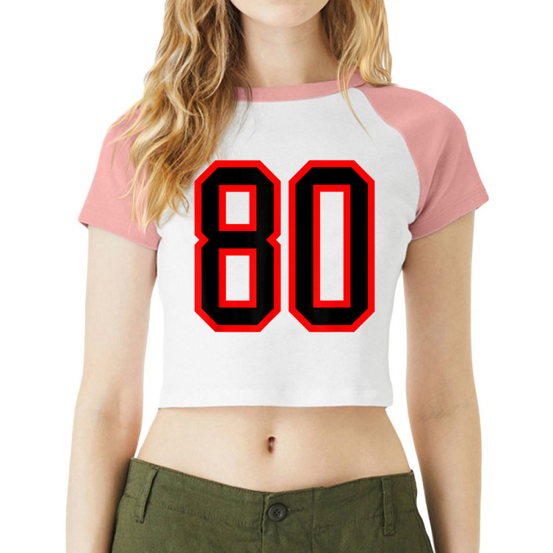 Jersey Number #80 Red Black Sports Birthday Lucky Number 80 Raglan Crop Top by Color | Artistshot