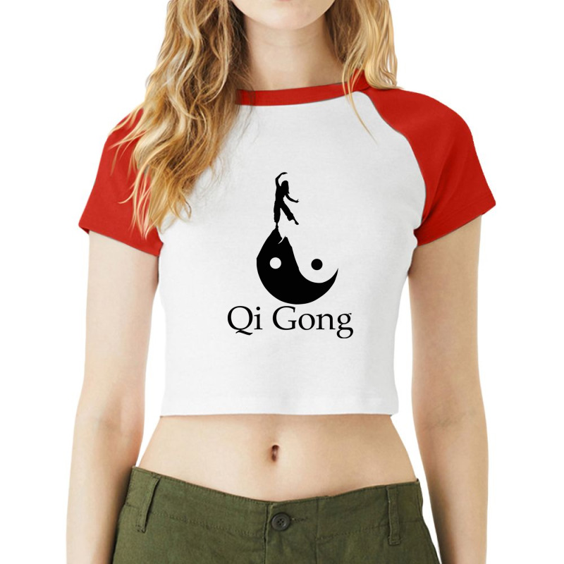 Black Silhouette Art Of Qigong Raglan Crop Top by cm-arts | Artistshot