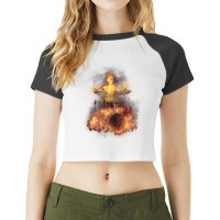 Flaming Skeleton Drummer Set 1, Flaming Skeleton Drummer Set 1 Art, Fl Raglan Crop Top | Artistshot