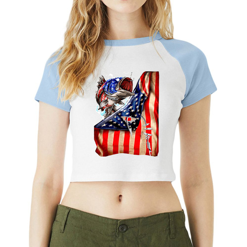 Fishing Hooked American Flag, Fishing Hooked American Flag Art, Fishin Raglan Crop Top by cm-arts | Artistshot