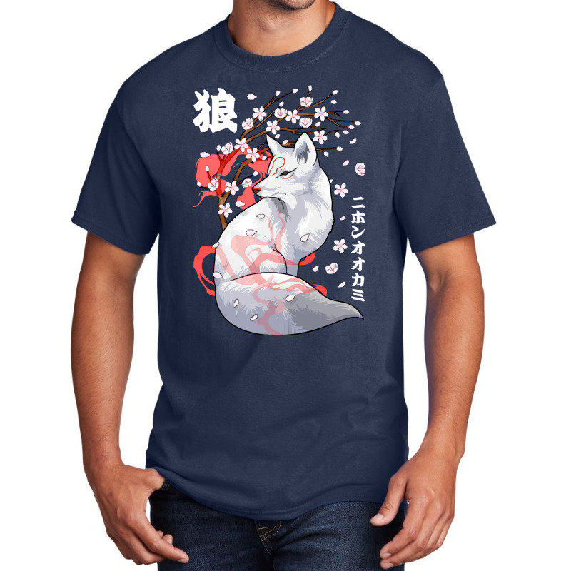 Japanese Wolf T  Shirt Floral Japanese Wolf Japan Art Otaku Cherry Blo Basic T-shirt by candlegoodwill | Artistshot