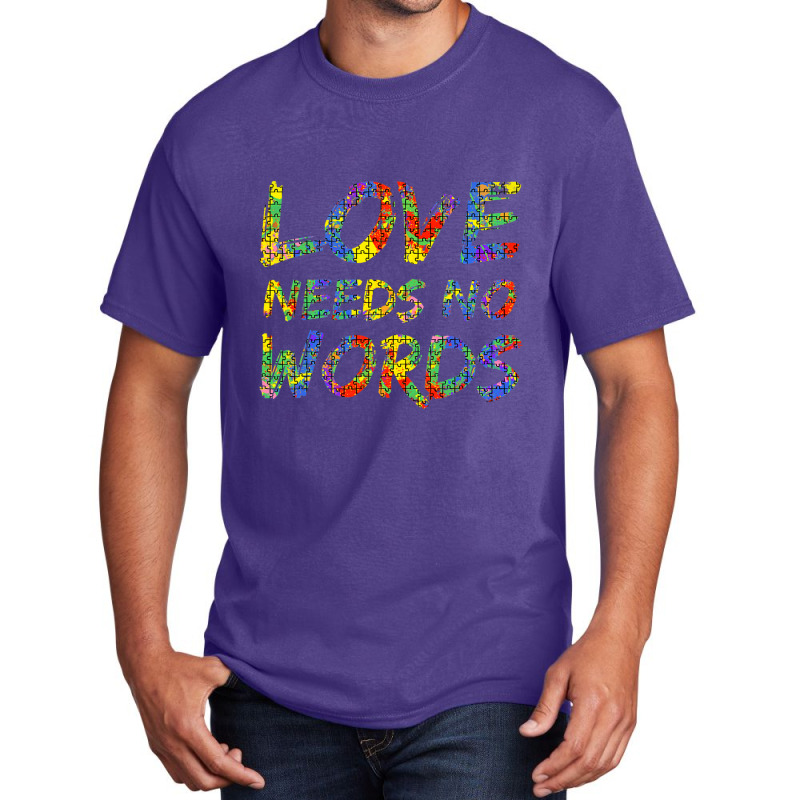 Colorful Autism Puzzle Piece Love Needs No Words Basic T-shirt by mrlee | Artistshot