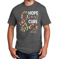 Hope Fight Cure Puzzle Pieces Ribbon Autism Awareness Basic T-shirt | Artistshot