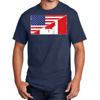 Canada Flag And Usa Flag Roots Canadian Ancestry American Raglan Baseb Basic T-shirt | Artistshot