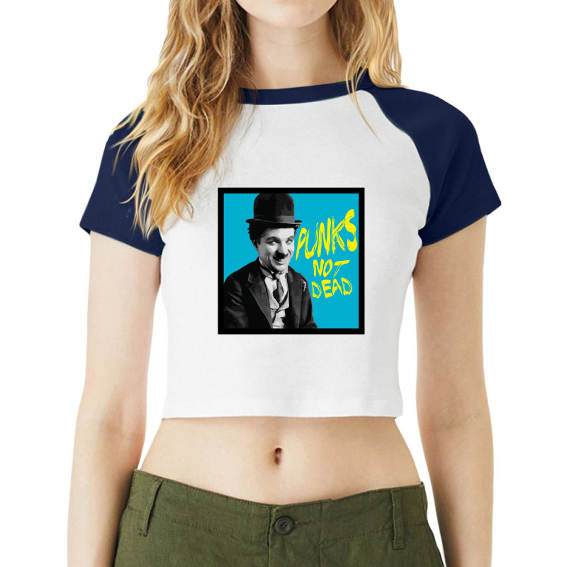 Punks Not Dead Charlie Chaplin Typographic Illustration 1 Raglan Crop Top by cm-arts | Artistshot