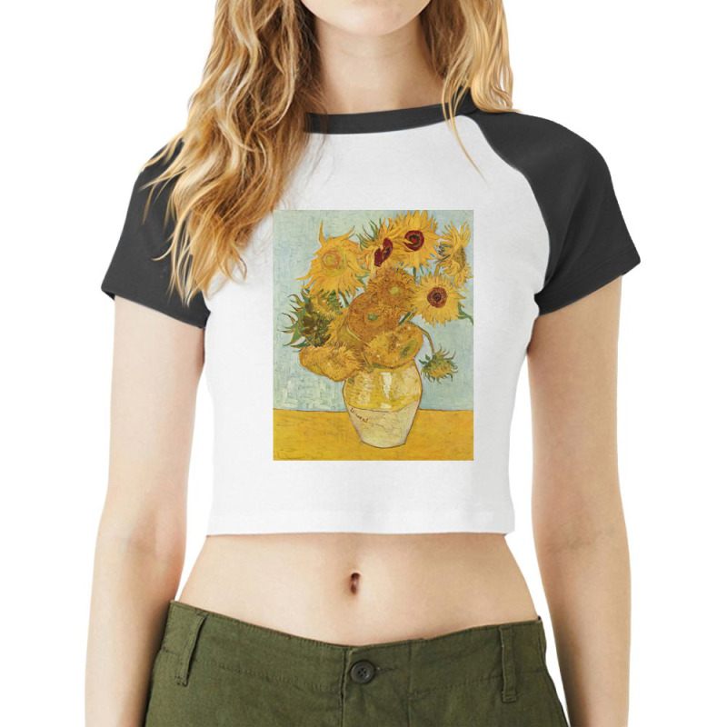 Van Gogh - Sunflowers Raglan Crop Top by cm-arts | Artistshot