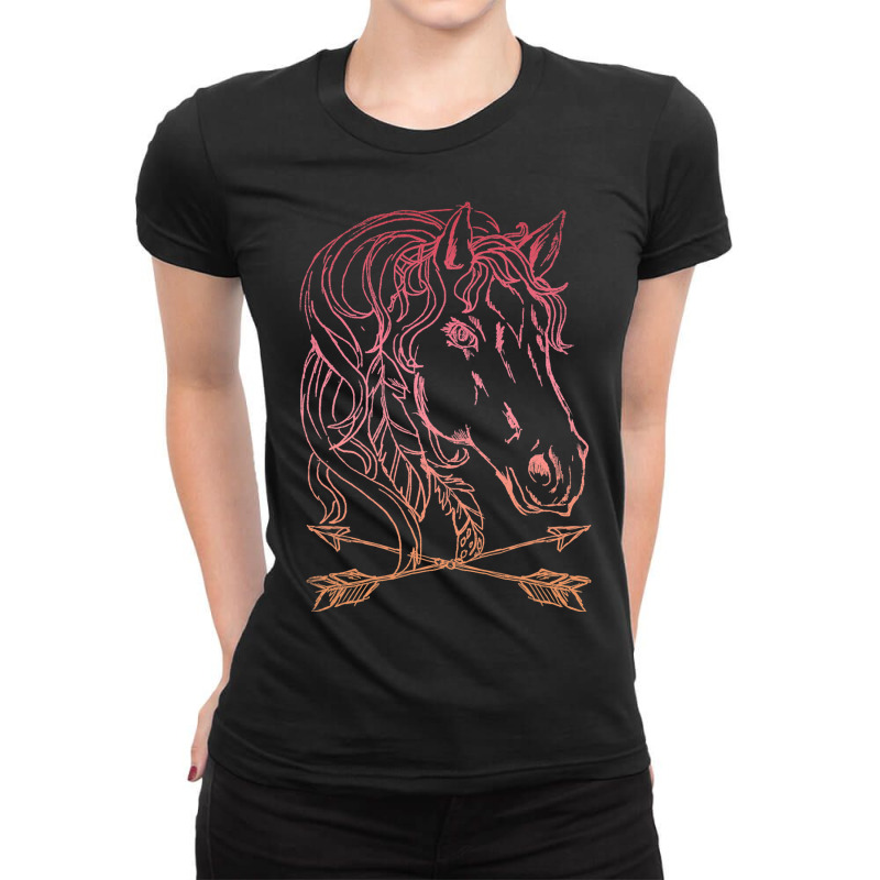 Horse Drawing Sketch Arrows And Feathers Ladies Fitted T-Shirt by FriedBarcia | Artistshot