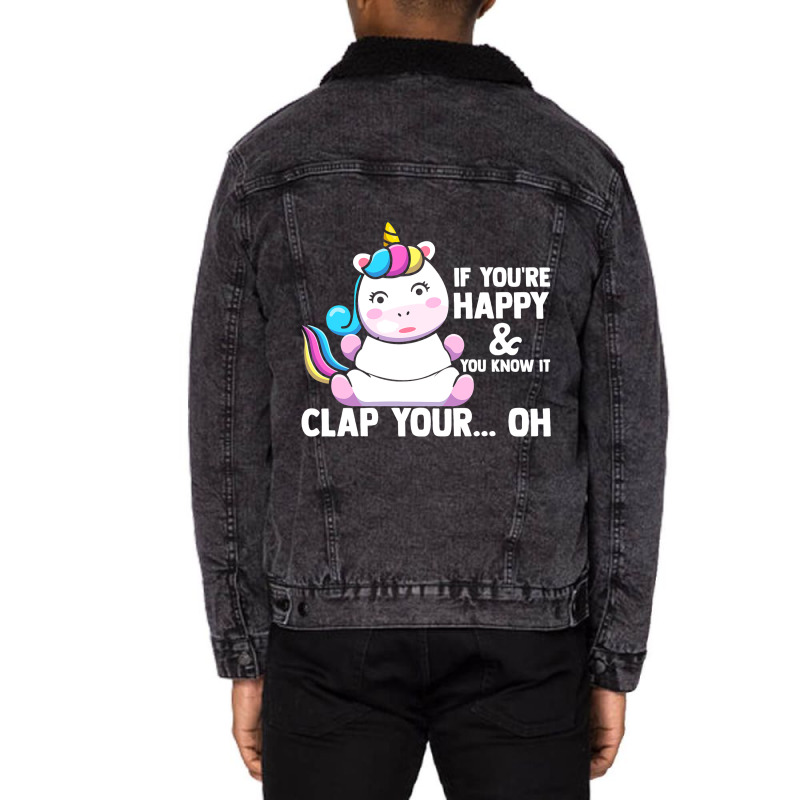 If You Are Happy Lap Your Hands Unicorn Costume Ou Unisex Sherpa-lined Denim Jacket | Artistshot