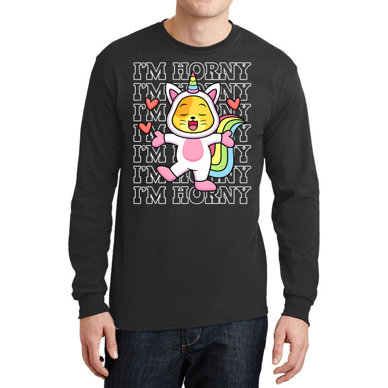 Im Horny Funny Unicorn Pun Horn Kawaii Cat 2 Long Sleeve Shirts | Artistshot