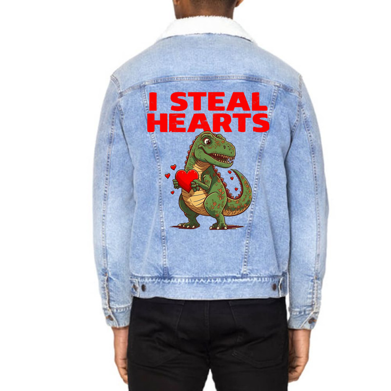 I Steal Hearts Trex Cute Valentines Day Boys Girls Unisex Sherpa-lined Denim Jacket | Artistshot