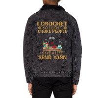 I Crochet So I Dont Choke People Cutie Cat Yarn Co Unisex Sherpa-lined Denim Jacket | Artistshot