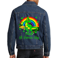 Happy St. Patricks Day Shamrocks Trex With Pot Of  Men Denim Jacket | Artistshot