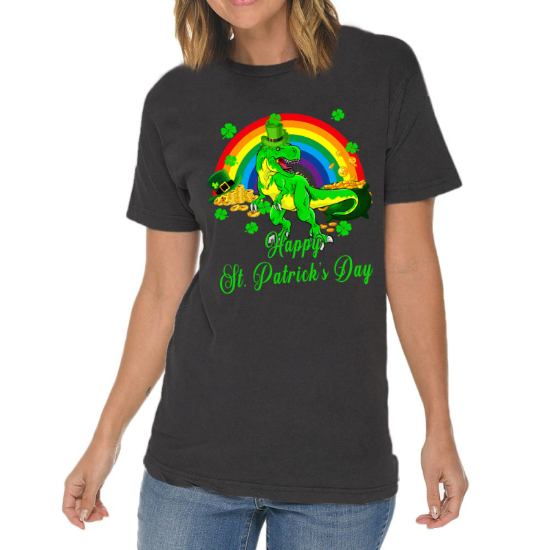 Happy St. Patricks Day Shamrocks Trex With Pot Of  Vintage T-Shirt by NeirlLowry | Artistshot