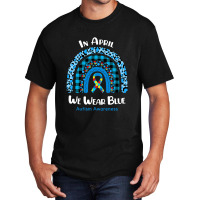 In April We Wear Blue Rainbow Puzzle Autism Awareness Basic T-shirt | Artistshot