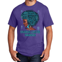 Black Woman Afro African Ovarian Cancer Warrior Teal Gifts T Shirt Basic T-shirt | Artistshot