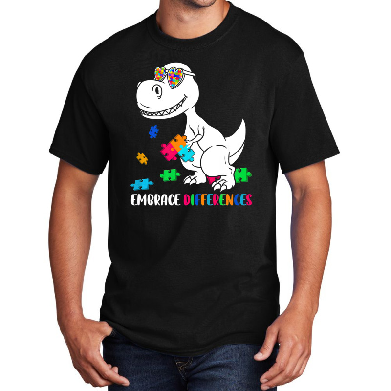 Dinosaur Puzzle Piece Autism Awareness Basic T-shirt | Artistshot