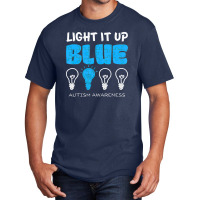 Light It Up Blue Autism Awareness Ribbon Puzzle Pieces Basic T-shirt | Artistshot