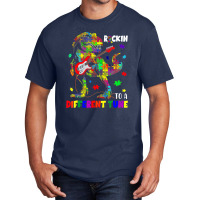 Rockin To A Different Tune Autism Awareness Trex Dinosaur Basic T-shirt | Artistshot