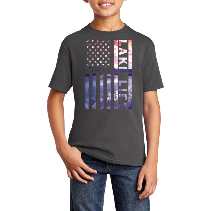 Lake Life American Flag Dock Sunset Wakeboarder Power Boat T Shirt Basic Youth T-shirt | Artistshot