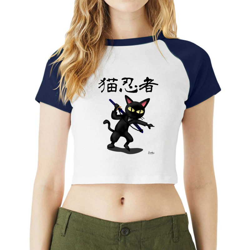 Ninja Cat Raglan Crop Top by cm-arts | Artistshot